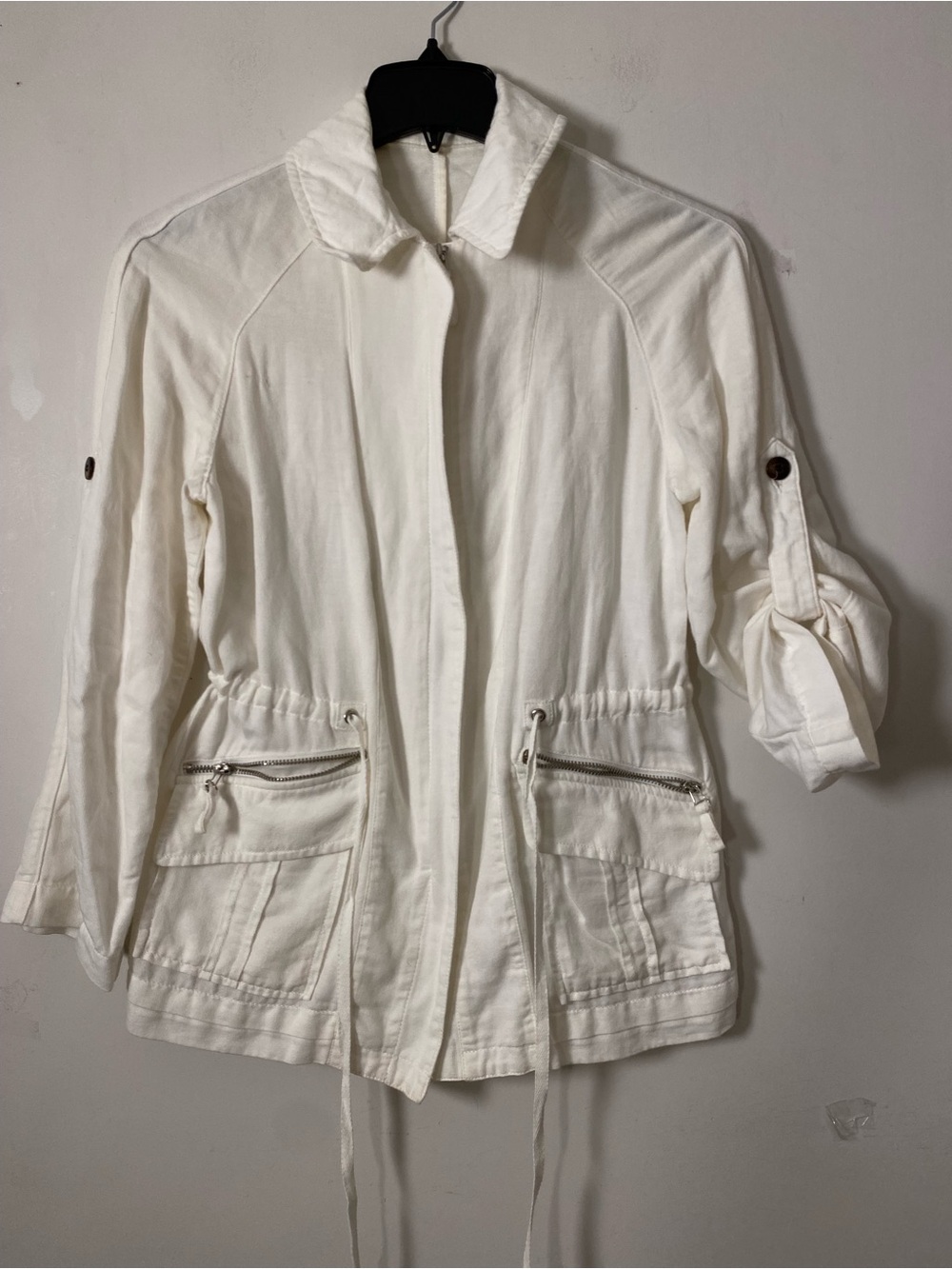 Zara Cream denim Utility Jacket with Drawstring Waist - Picture 1 of 8